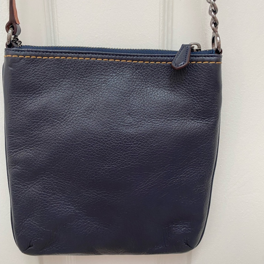 Coach Denim & Leather Blue Crossbody w Leather-and-Chain  Adjustable Strap - Picture 5 of 12